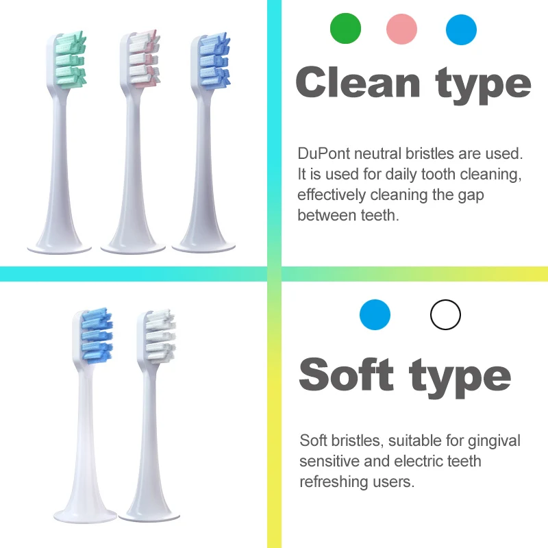 12 Soft Clean Replacement Brush Heads For Xiaomi Mijia T300/T500/T700 For Sonic Electric Toothbrushes with Caps Sealed Package