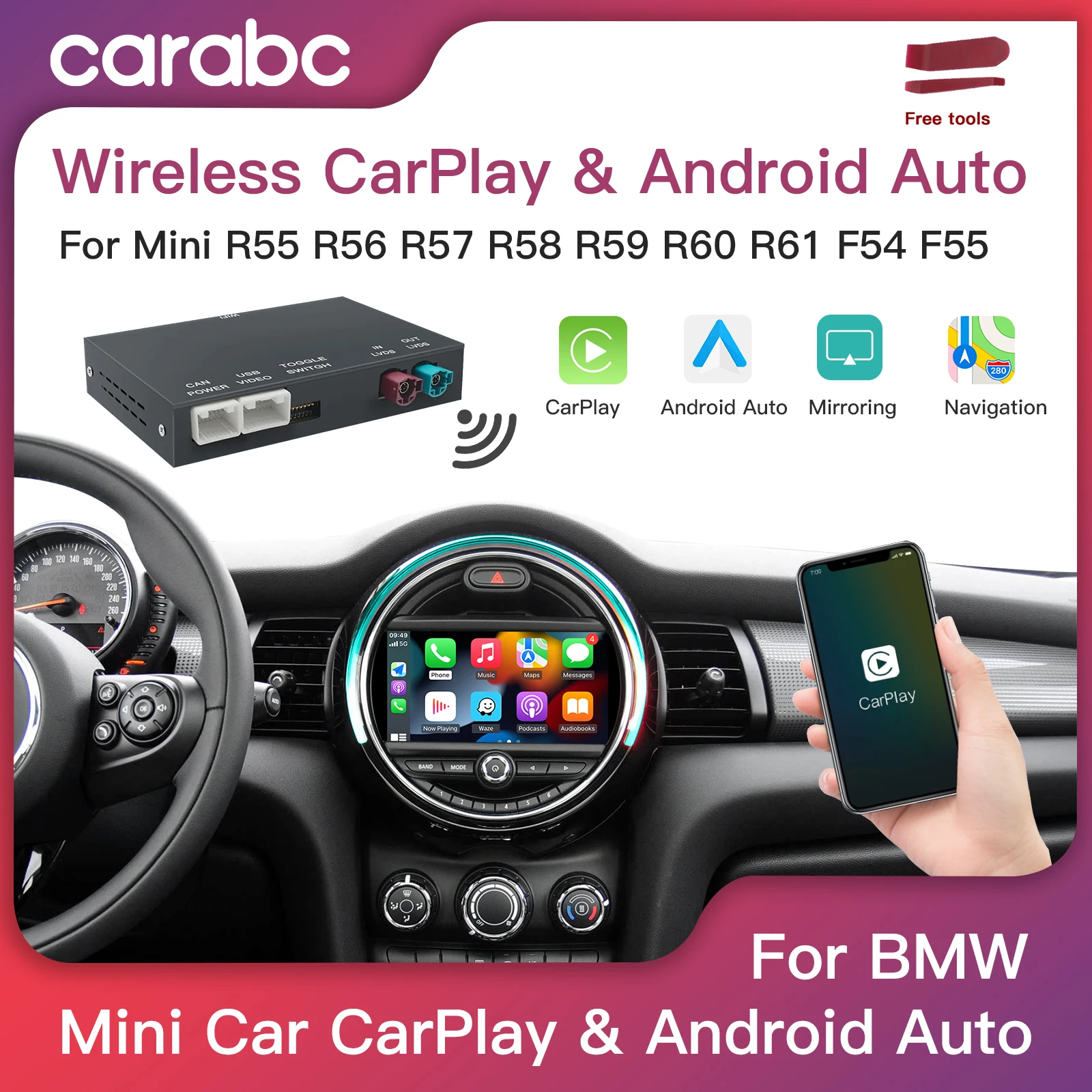 Wireless CarPlay Android Auto for BMW Mini R55 R56 R57 R58 R59 R60 R61 F54 F55 Clubman Countryman Hardtop John Cooper F56 F57
