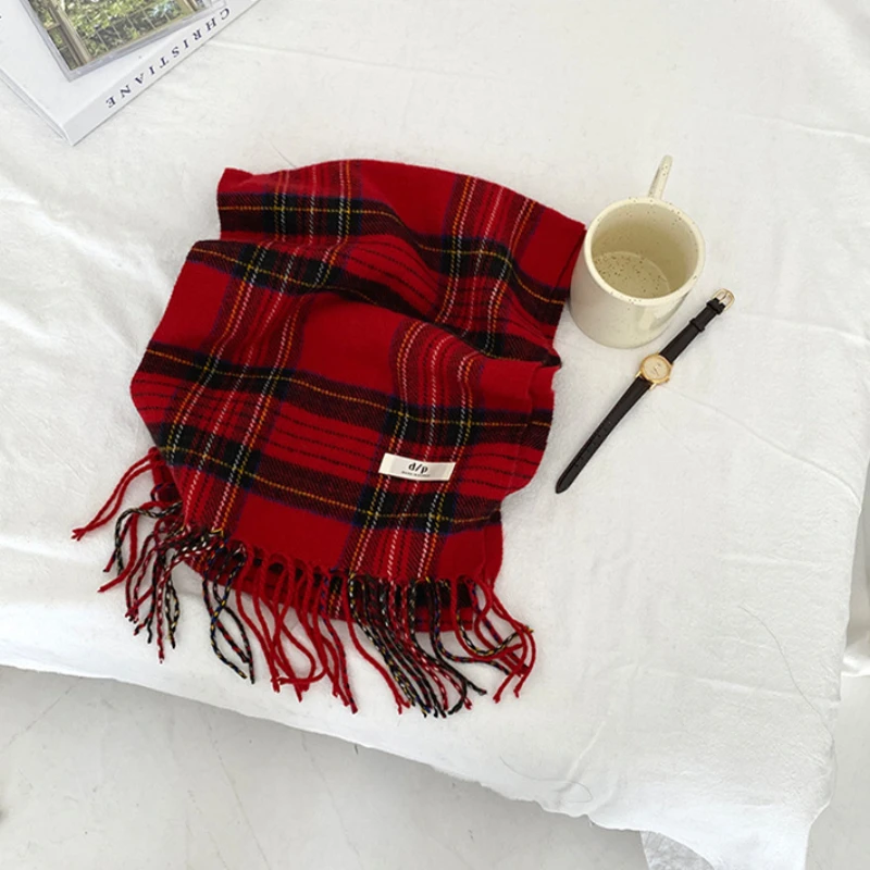 2023 autumn and winter new red plaid shawl winter short casual everything bib plaid imitation cashmere scarf woman