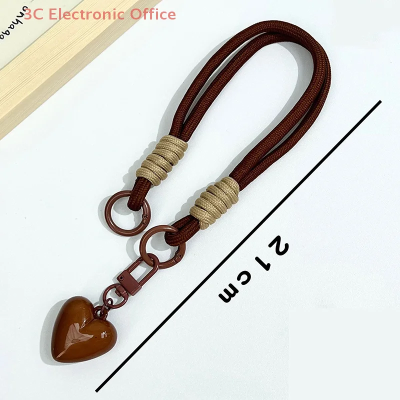 1 Piece Love Double Loop Short Braided Rope Phone Lanyard Hanging Chain Keychain Can Be Carried Twist Rope Anti-loss Pendant