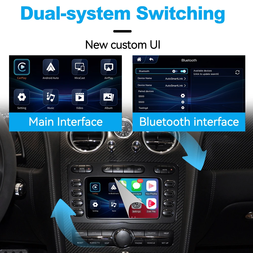 واجهة JoyeAuto اللاسلكية Apple CarPlay لسيارة Bentley Continental Flying Spur 2004-2011 Android Auto Mirroring AirPlay Car Play