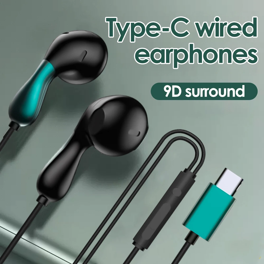 USB C Headphones Type C Wired Earbuds with Microphone & Remote Control Noise Cancelling Earphones for Android Samsung Xiaomi