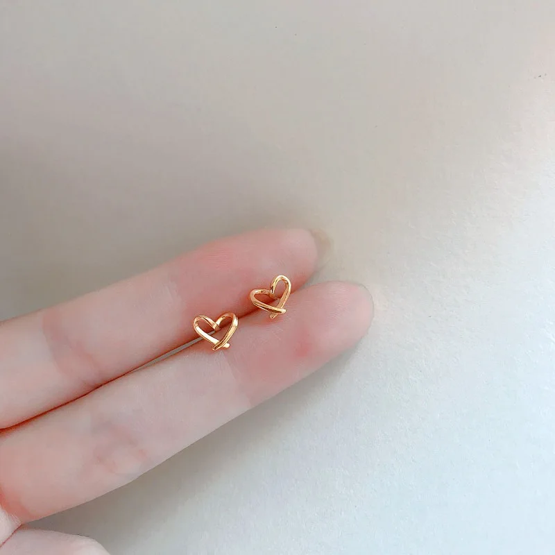 Mooie kleine oorbellen piercings vleugel hart Stud Oorbellen voor vrouwen goud kleur 925 zilveren naalden oor Stud sieraden voor tiener cadeau