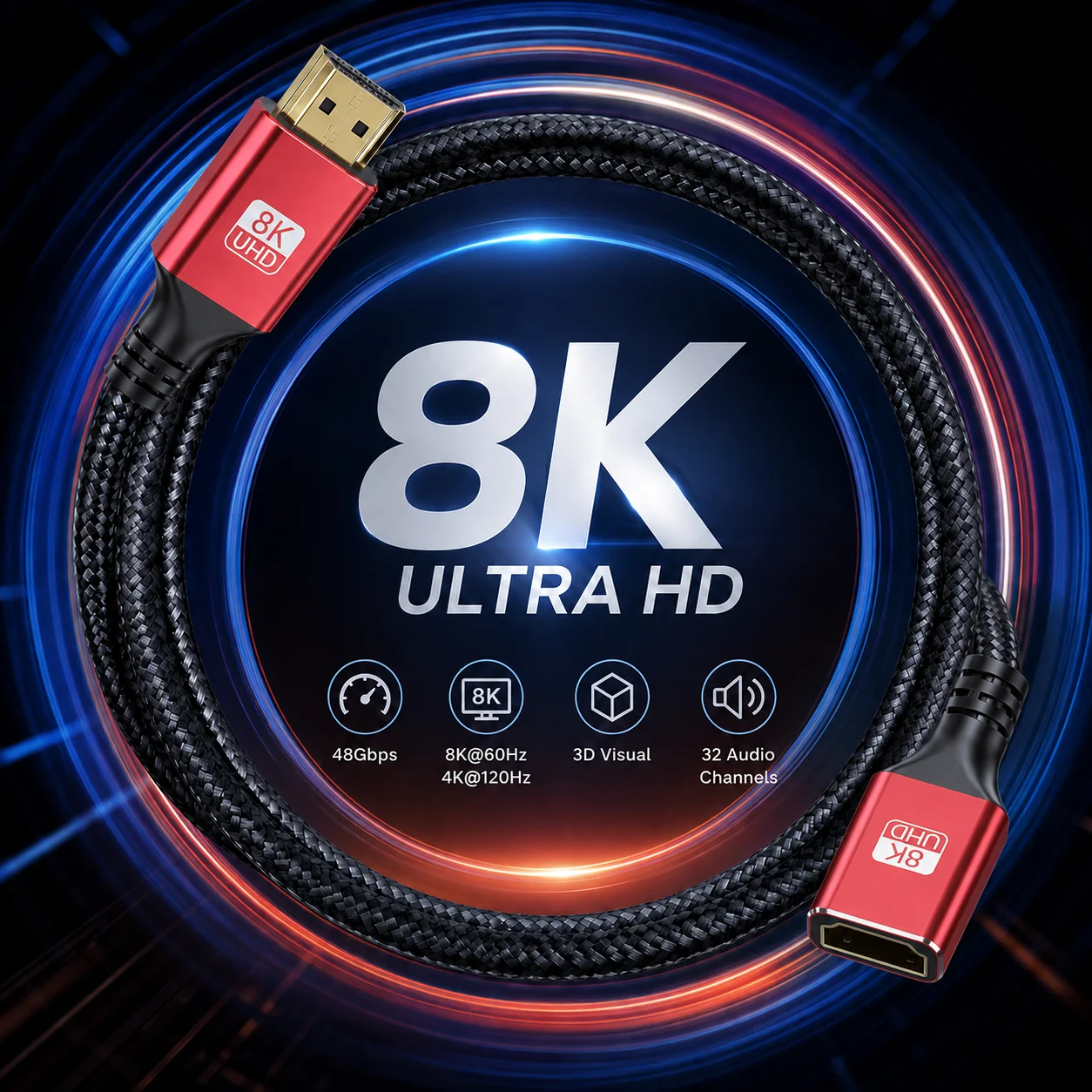 8K@60Hz HDMI 2.1 Cable 48Gbps High-Speed 4K@120Hz Male to Female HDMI-compatible Extension Cable HDR For PC TV Laptop Projector