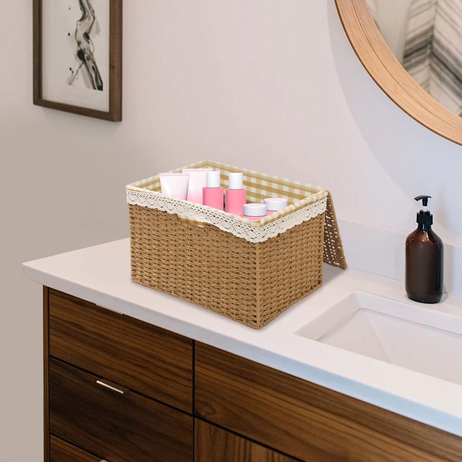 Storage Basket with Lid 4PCS Rope Woven Large Storage Bins 12.2-16.14in with Handles for Clothes/Toys