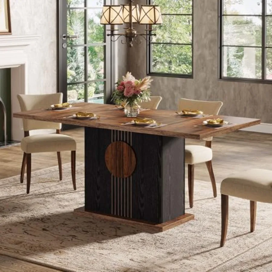 

55 Rectangular Dining Table for 4 to 6 People Farmhouse Wood Dinner Table for Kitchen Dining Room Living Room in Rustic Brown B