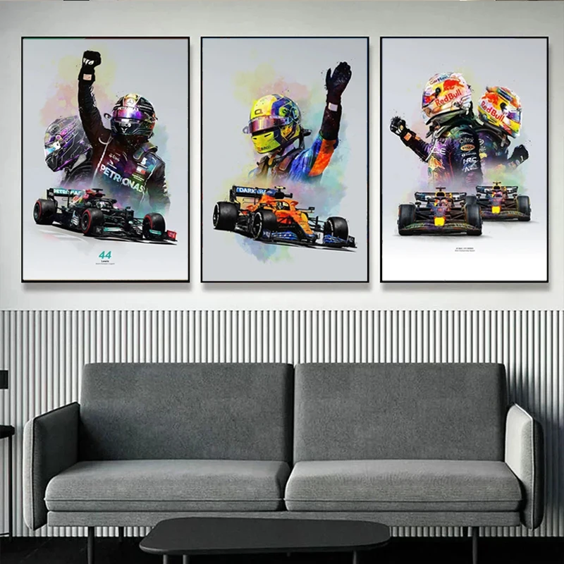 Pop Watercolor Formula One Grand Prix Racing Driver Poster F1 Racer Helmet Motorsport Canvas Print Painting Wall Art Room Decor