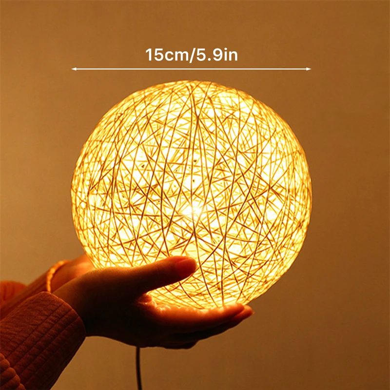 LED Rattan Ball Lamp USB LED Table Lamp Moon Light Night Light Bedside Lamp Desktop Light Bedroom Decor Lighting Creative Gift