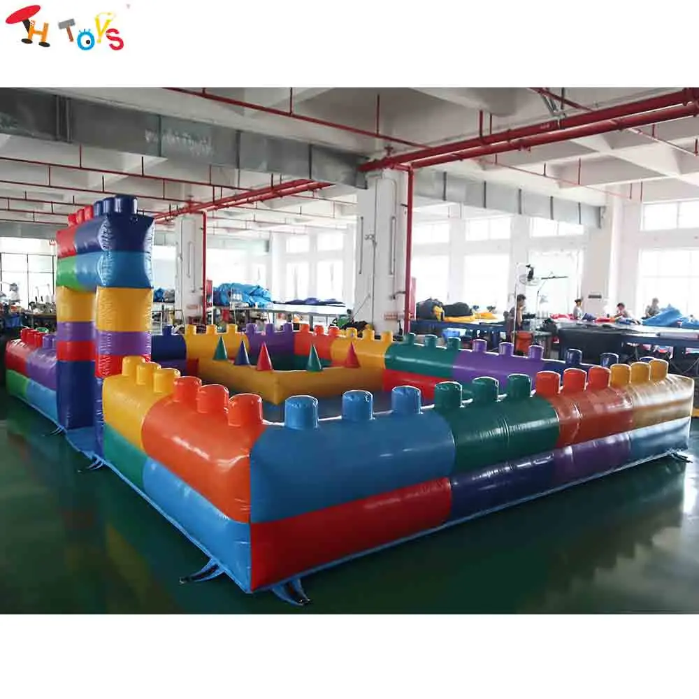 Colorful Building Blocks Inflatable Ball Pool Castle, Giant Blow Up Inflatable Playhouse for Kids Party Yard Event Entertainment