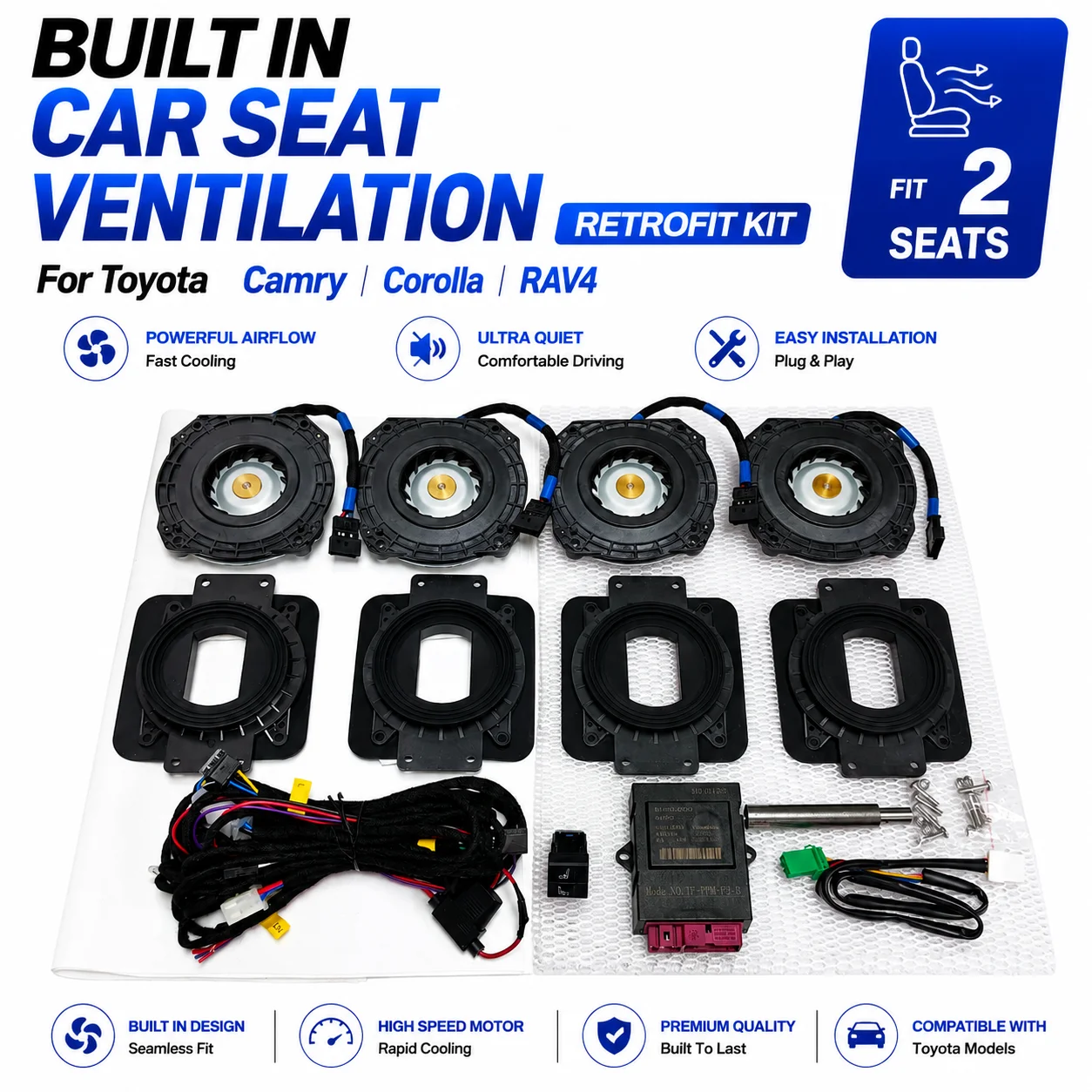 Car Seat Ventilation Retrofit Kit 12V Suction Cooling Built In Upgrade For Toyota Camry Corolla RAV4 For 2 Front Seats