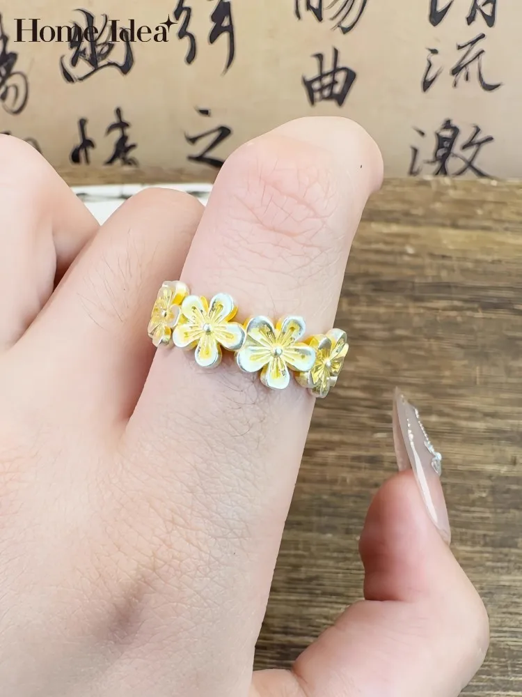 

Новое женское милое кольцо из чистого серебра 999 с цветами, регулируемое отверстие, модные ювелирные изделия, женские кольца из стерлингового серебра, аксессуары