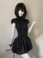 New Gothic Lolita Y2K Women's Mini Dress Double Breasted Striped Ruffle Hem Slim Fit Harajuku Dark Cute Night Out Streetwear 3