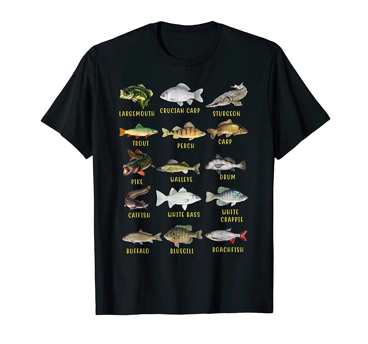 Camiseta de pesca de especies de peces de agua dulce para hombres, camiseta de pescadores, camisetas de algodón, ropa de calle Harajuku