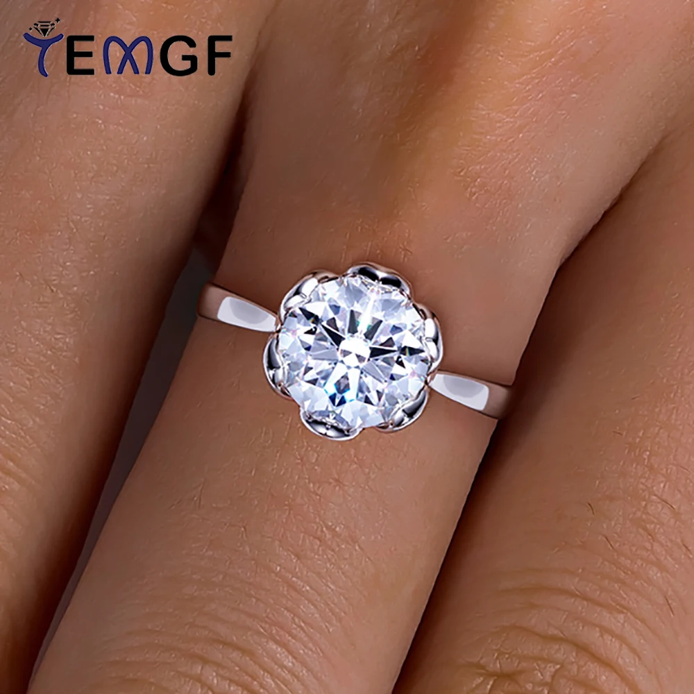 

TEMGF Luxury 3CT Moissanite Ring for Women S925 Silver Flower Engagement Wedding Ring Shiny 9mm Lab Diamond Jewelry Certified