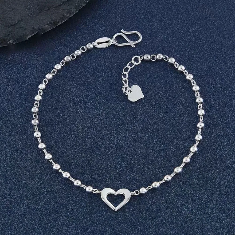 

Real Pure Platinum 950 Chain Women Gift Lucky Heart Beads Link Bracelet 4.13-4.15g/16.5+2cm