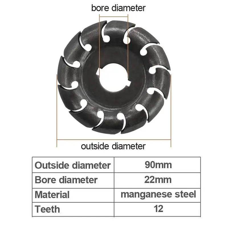 90mm Manganese Steel Saw Blade 12 Teeth Wood Carving Disc 22mm Bore Grinder Wood Shaping Blade for 125 Angle Grinder Woodworking