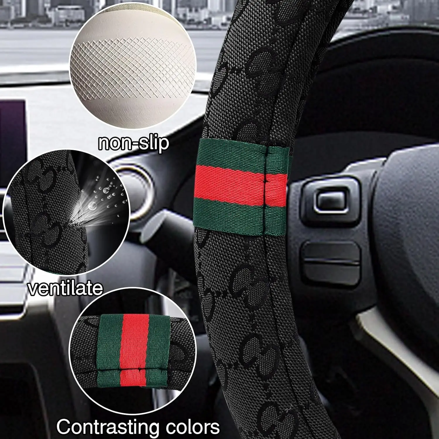 Universal 5PCS Steering Wheel Cover Set with Headrests & Seat Belt Covers, Enhances Driving Comfort for Women (Black) - Image 5
