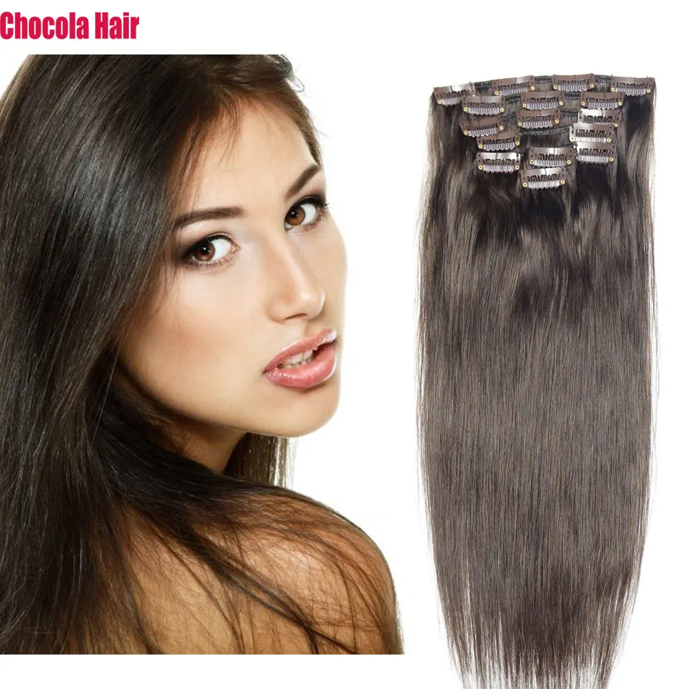 

Chocola Full Head 16"-28" 7pcs Set 100g-140g Brazilian Remy Human Hair Clip In Human Hair Extensions Natural Straight