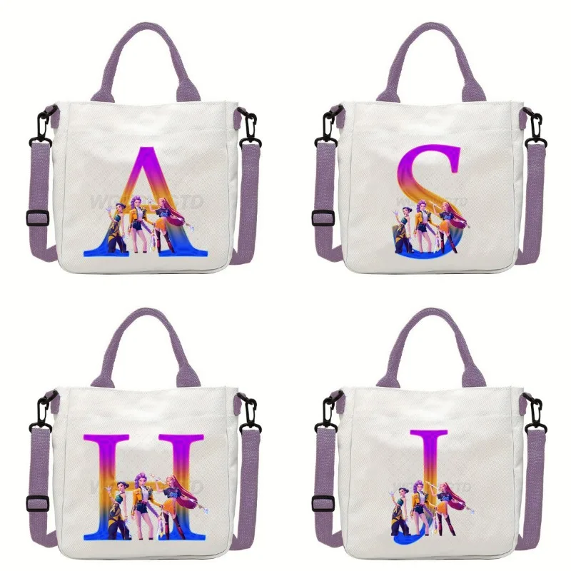 

New K Pop Demon Hunters Handbag Kawaii Cartoon Letter Printed Canvas Girls Shoulder Bags Fashion Women Teenagers Crossbody Bags