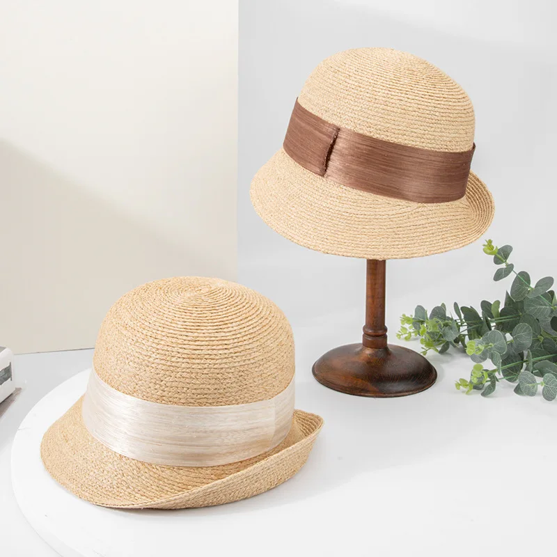 Raffia Hat Unisex Silk Linen Decorative Short Brim British