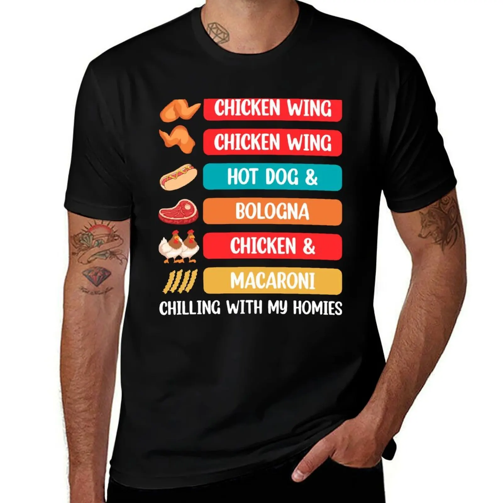 Chicken Wing Hot Dog And Bologna Chicken And Macaroni T-Shirt Basic Daily Outfit Short Sleeve Tee