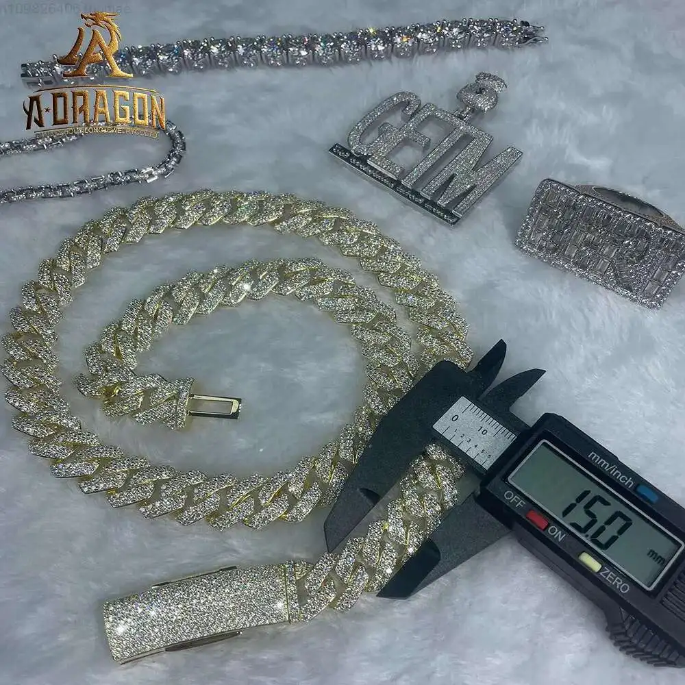 

Wholesale Round Diamond 18mm Necklace Jewelry 925 Silver 14k 18k Gold Plated VVS Moissanite Custom Cuban Link Chain
