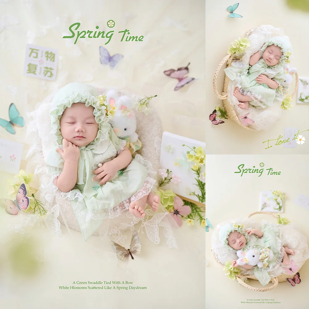 newborn-girl-photography-props-mint-green-princess-dress-lace-bonnet-spring-floral-theme-decor-props-for-baby-milestone-shooting