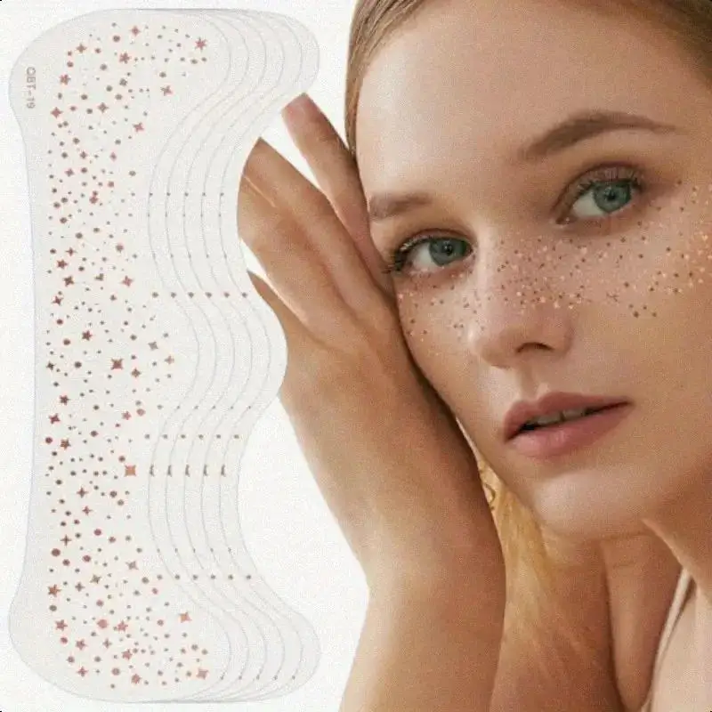 

10pcs Hot Stamping Freckles Makeup Patches Metallic Golden Silver Fake Temporary Tattoo Stickers For Women Face