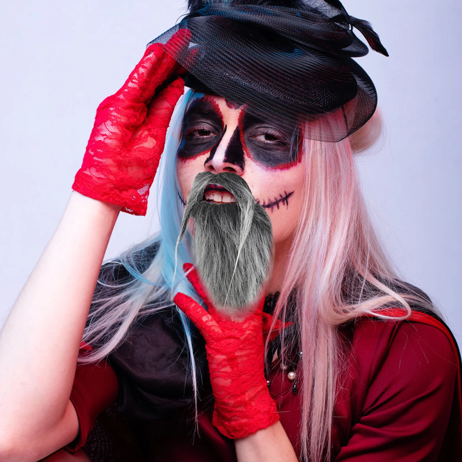 

1Set Cosplay Beard Costume Fake Mustache High Hardness Adhesive Easy Apply Halloween Party Beard Ornament Mustache Ornament