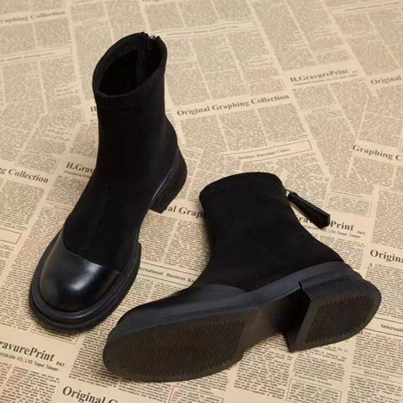 MEOD Winter Women Patchwork Suede Ankle Boots Back Zipper Chunky Platform Heel Short Boots Fashion Autumn Winter Botas Mujer