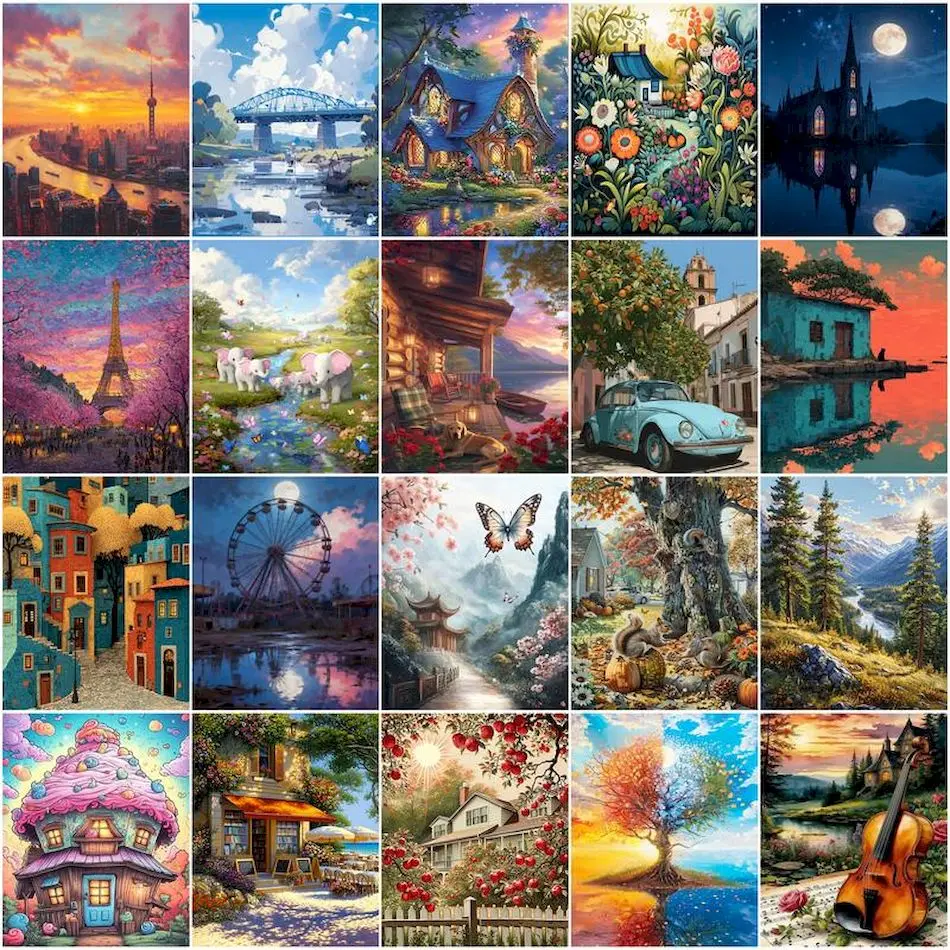 

GATYZTORY Painting By Numbers For Drawing Landscape on canvas Oil painting diy painting supplies pictures crafts wall decoration
