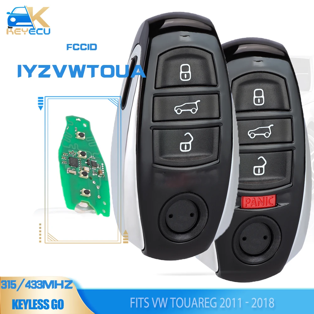 KEYECU Keyless Go 434MHz 3/4 Button Proximity Smart Keyless Entry Fob for VW Touareg 2011 2012 2013 2014 2015 2016