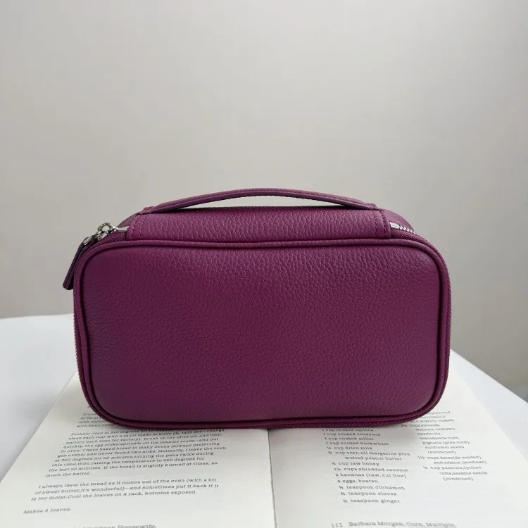 Light luxury high-end cosmetic bag, leather portable clutch bag, travel storage bag, first layer cowhide toilet bag