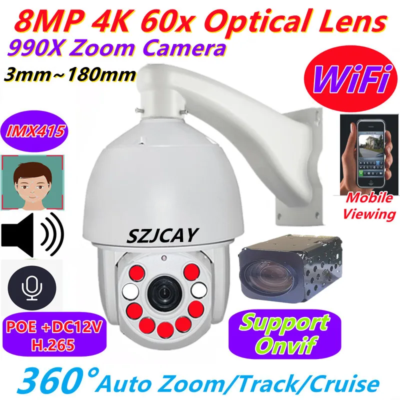 

7 Inches IR 350m Wireless WiFi 8MP 4K 60x Optical Zoom POE PTZ IP Camera Outdoor 4G Sim Card 990X Zoom CCTV Surveillance Camera