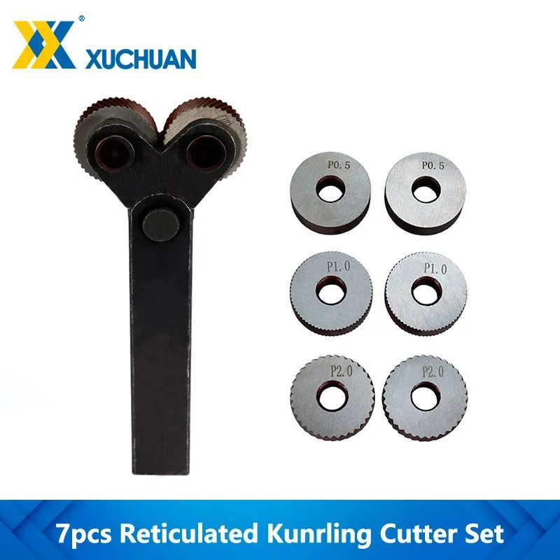 7pcs Dual Wheel Knurling Tool Kit Reticulated Knurling 0.5mm 1mm 2mm Lathe Cutter Wheel Knurling Tool Linear Pitch Knurl Set