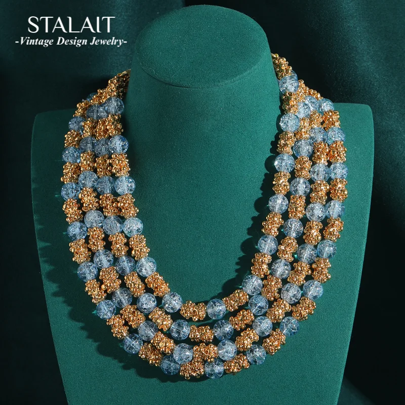 

Vintage Luxury Big Blue Crystal Layered Beads Chunky Necklaces For Ladies Large Ball Statement Dubai Jewelry 2025 Trend New