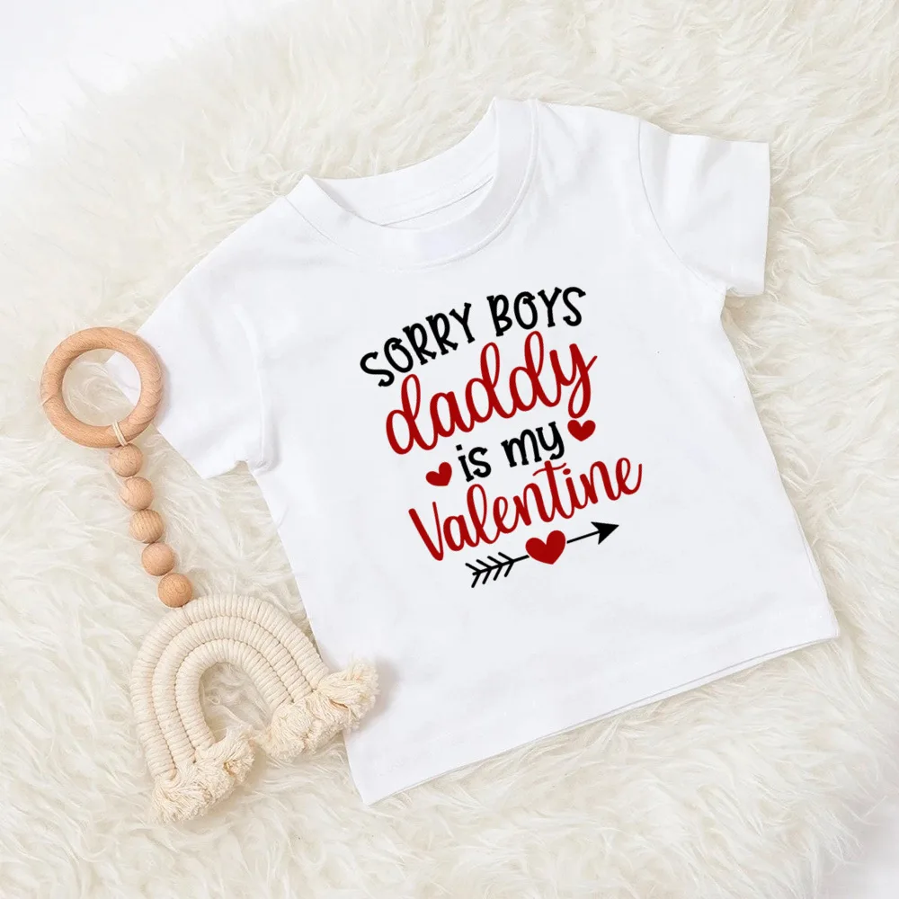 Mommy and Daddy\'s Valentine Print Kids T Shirt Child Clothes Tops Boys Girls Shirt Valentine\'s Day Party Present Casual Outfit