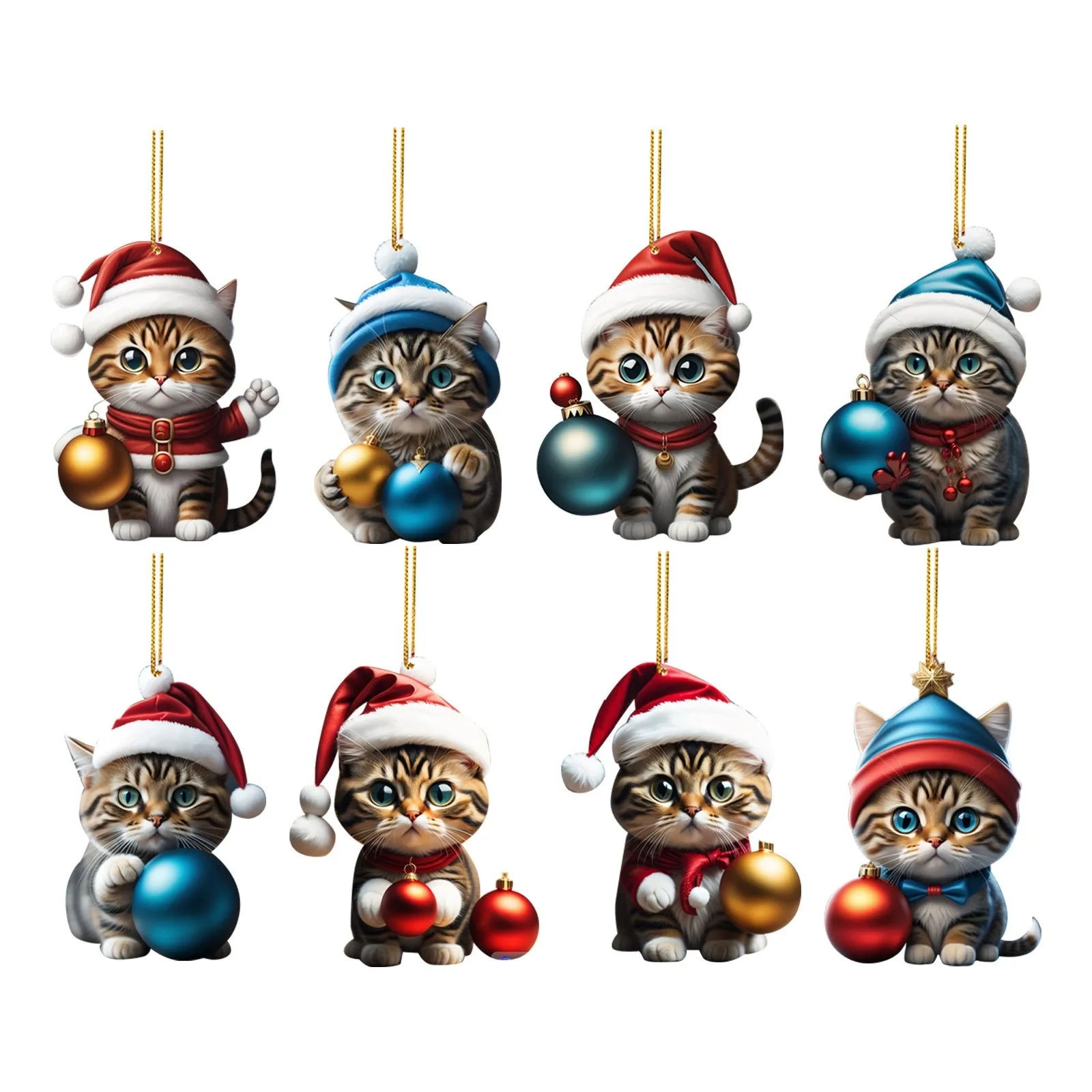 5/6/8PCS Christmas Funny Kitten Doggy Pendant Xmas Tree Hanging Ornament Decoration For Home Xmas Gifts Ornaments Party Supplies