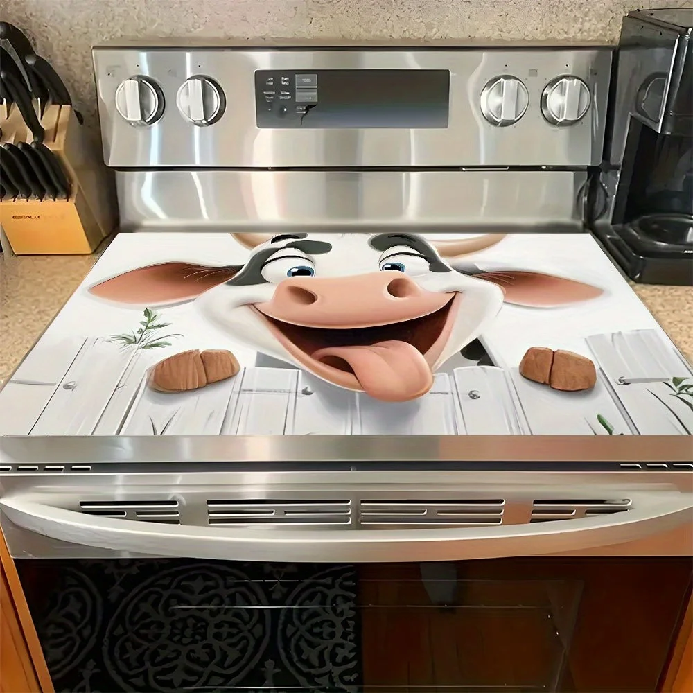 Cow-Print Stove Cover Mat – Soft, Scratch-Resistant & Easy-Clean Kitchen Protector for Stovetop, Oven, Laundry & Fall Decor