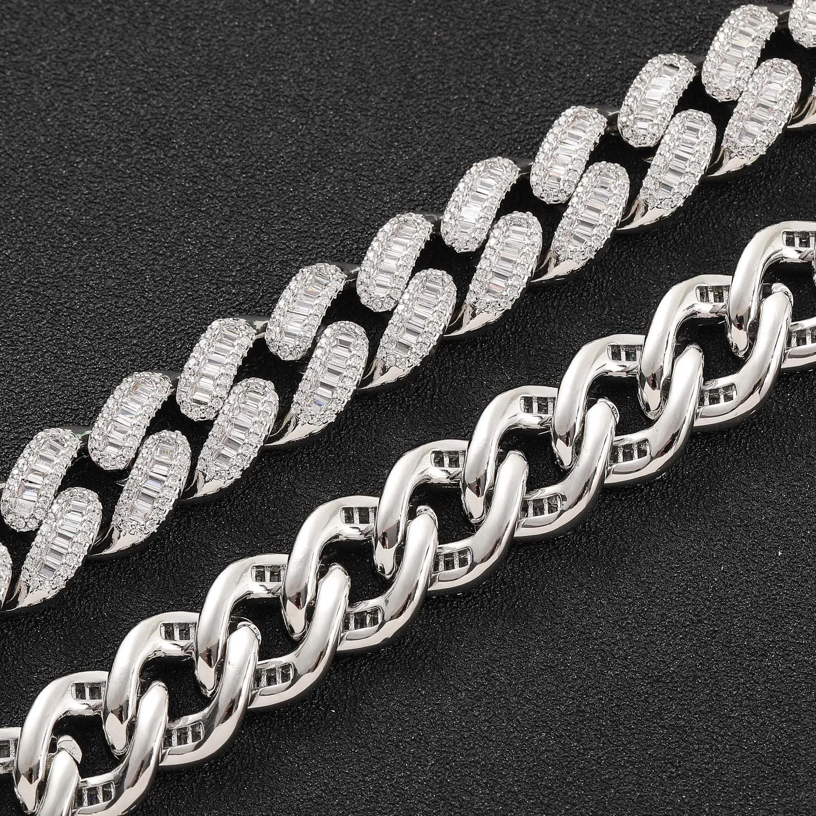 15mm Width Copper Inlaid Zircon Cuban Chain Men's and Women's Necklace Collarbone Chain Bracelet Jewelry