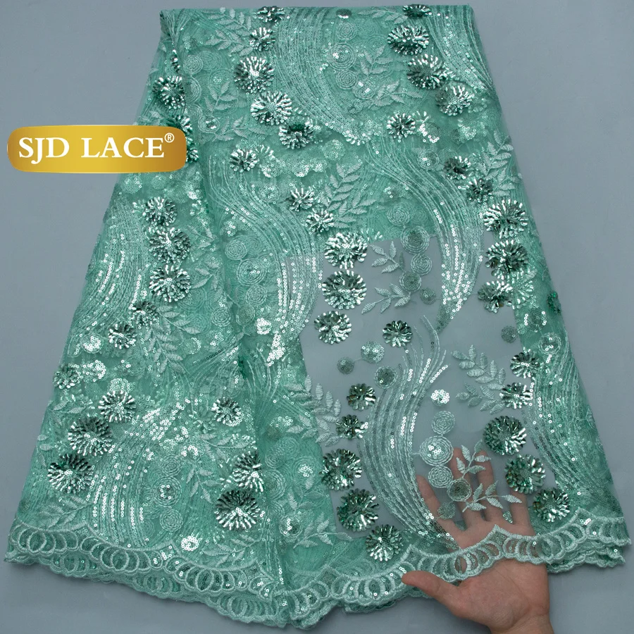 SJD LACE French Mesh Sequins Lace Fabric 2026 High Quality African Tulle Mesh Lace Fabric with Sequins For Women Party Dress3733