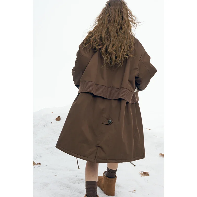 ELFSACK Elegant Minimalist Classic Knit Stripe Trim Solid Long Coat For Women