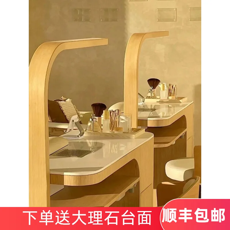 

Nail shop solid wood paint Japanese style minimalist and economical nail salon tables and chairs, single and double person doubl