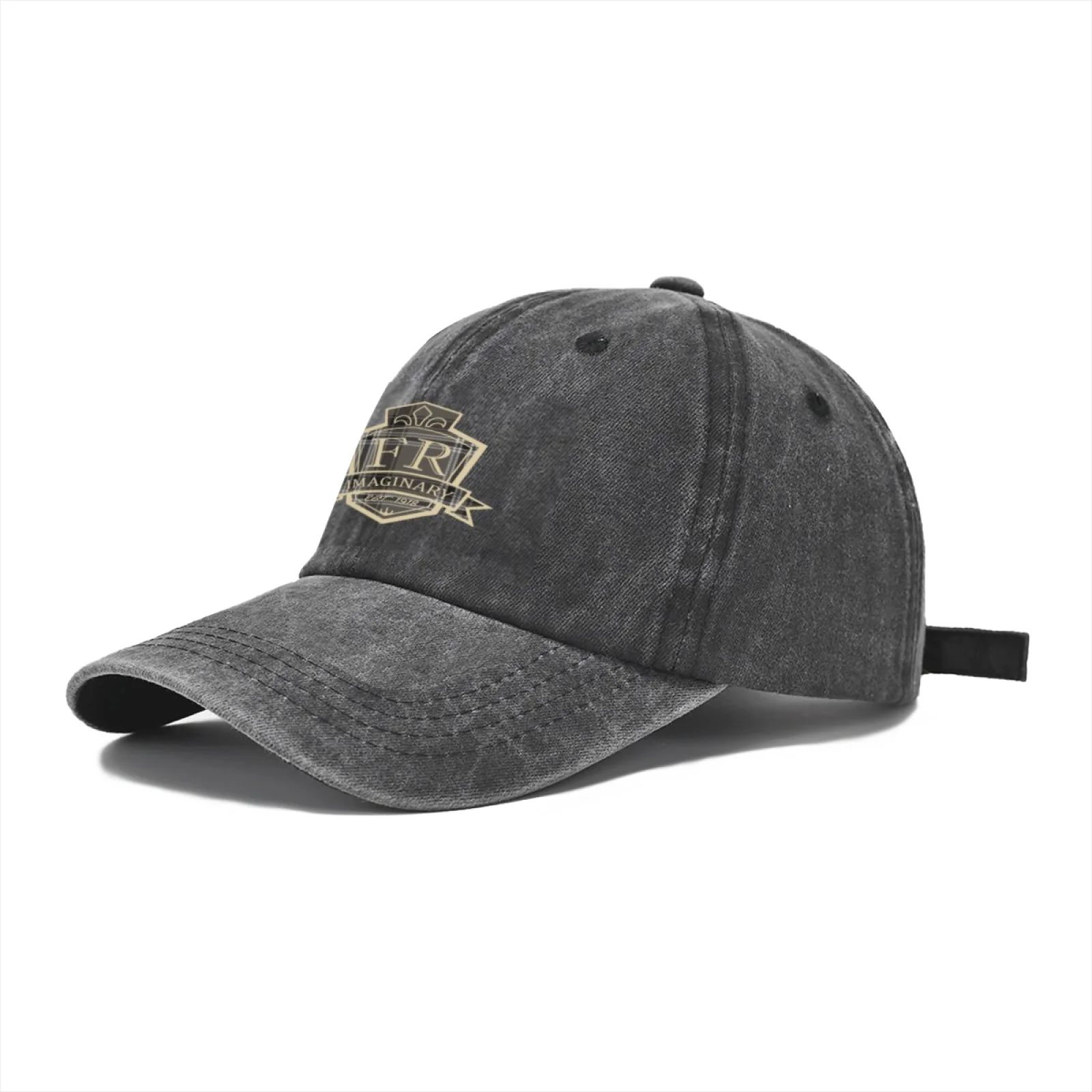 Vintage Washed Baseball Cap Unisex Distressed Snapback Hat Grey Gold Embroidered Shield Adjustable Dad Hat Streetwear