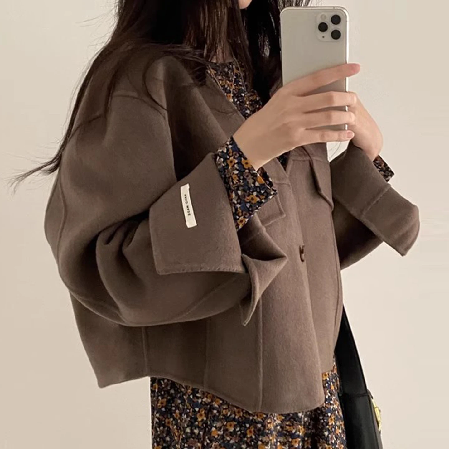 

Chic Winter New V-Ne-Button Design Loose Sve Roll-Way Woolen ort Coat for Women Korean Sle Loose Fit Long Sve