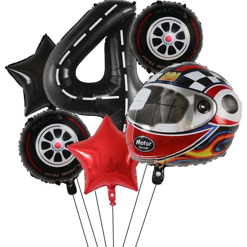 6PCS Motor Helmet Balloon Wheel Tire Racing Balloons Birthday Decor Boys Race car Dirt Bike Motorcross Hot Wheel Party Supplies