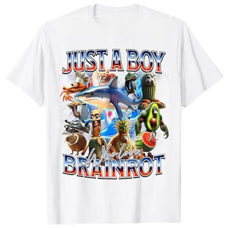 مجرد صبي يحب Brainrot Meme الإيطالية Bootleg بنين بنات أطفال تي شيرت لطيف AI الحيوانات الإيطالية Y2k تصميم الجرافيك الزي تيز