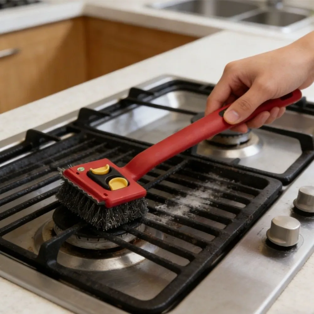 

Stainless Steel BBQ Grill Cleaning Brush Replaceable Pads Handheld Grease Remover Brush Detachable Efficient