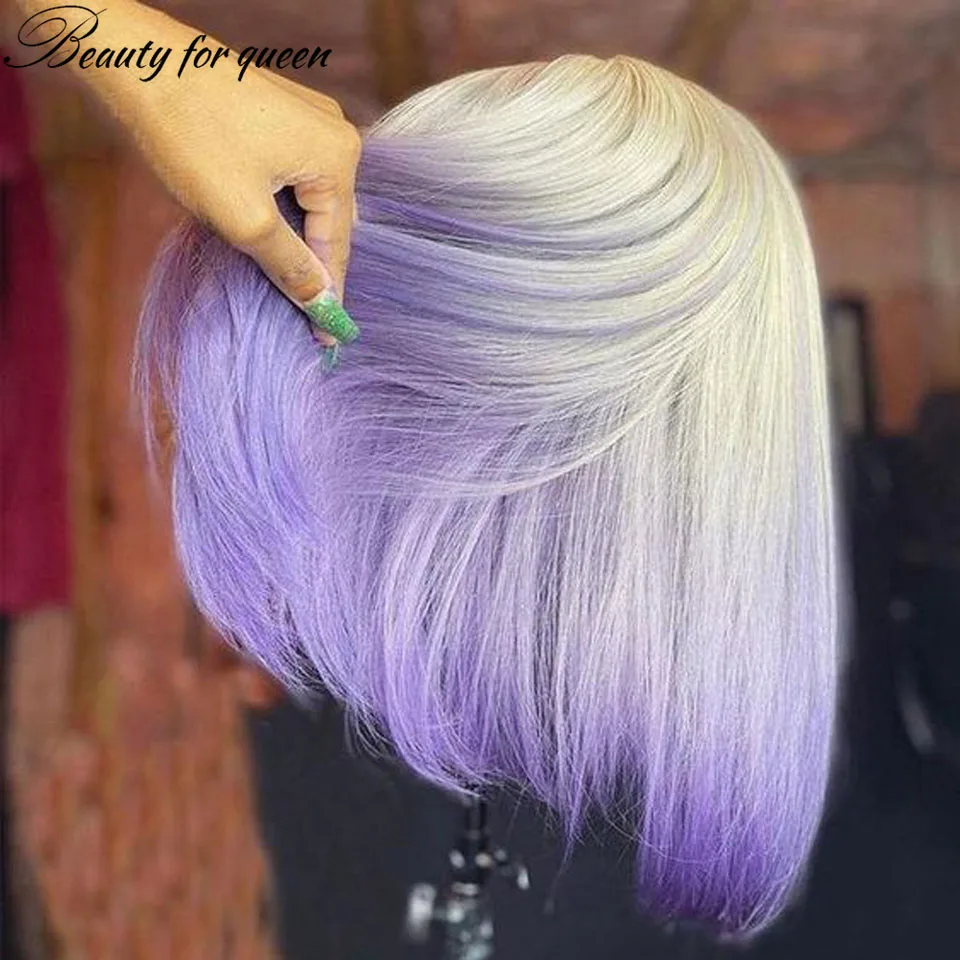 

13x4 60 Фиолетовый Прямой Короткий Боб Бразильский Цветной Парик Человеческих Волос Для Женщин Высокое Качество Прозрачный HD Кружева Фронтальные Парики