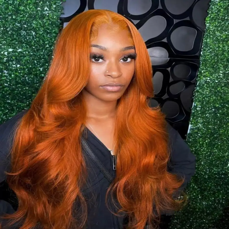 

13x4 Ginger Orange Colored HD Lace Frontal Wig 13x6 Human Hair Body Wave 30 32 Inch PrePlucked Brazilian Wigs Lace Front Wig